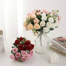 1/3/6pcs Artificial Rose Flower Bouquet, Bridal Bouquet, Home Living Room Dining Table Decor, Wedding Decoration, Home Floral Arrangement - Multicolor - View 1