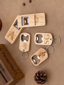 Customized Text/Logo Laser Engraved Wooden Bottle Opener, Personalized Bottle Opener, Birthday Gift, Father's Day Gift, Gift For Boyfriend, Wedding Souvenir, Groomsman Gift - Apricot - View 6