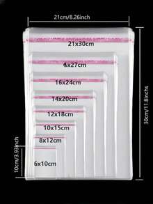 100 peças/pacote, Sacos de Plástico Autoadesivos Transparentes Anti-Poeira OPP, com mais de 10 opções de tamanho, adequados para embalagem de pequenos acessórios, produtos de panificação, chaveiros, pingentes, cartões, presentes de feriado, também podem ser usados como sacos de armazenamento transparentes, sacos de embalagem, sacos de presente.