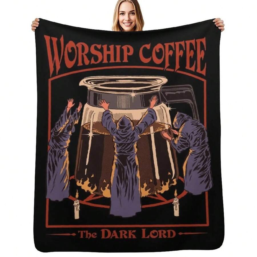 Worship Coffee Throw Blanket Luxury Thicken Decorative Sofa Weighted Christmas Decoration Blankets - 黑色 - 查看 1