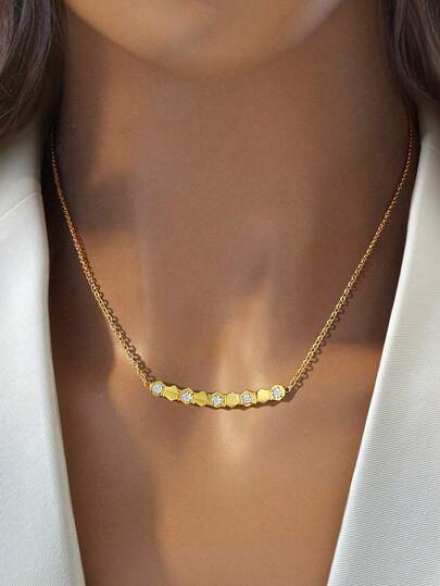 1pc 925 Sterling Silver Honeycomb Pave Necklace, Delicate And Elegant Women's Necklace, Exquisite Women's Jewelry Gift For Party, Date And Daily Wear, Birthday Gift, Mom's Gift, Christmas Present