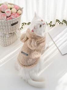 LANGXINGCS 1pc Winter Pet Hoodie, Thermal Lined Dog Hoodie With Rabbit Ear Hood Design, Cute & Versatile Pet Dog Cat Sweatshirt, Suitable For Medium-Small Poodle, Bulldog, Poodle Pets - Multicolor - View 6