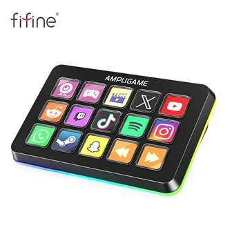  Controlador para transmisión en vivo AmpliGame, con 15 teclas macro, teclado para transmisión en vivo, activa acciones en OBS/Twitch/Streamlabs, teclado de accesos directos, compatible con PC-FIFINE D6