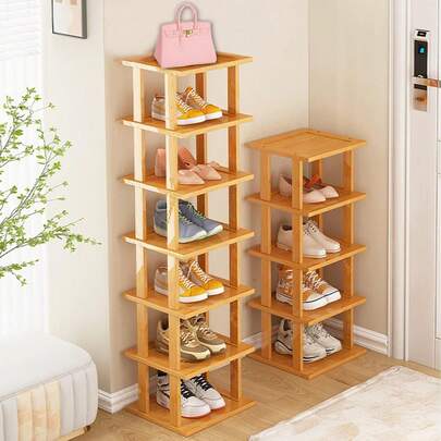DIY Bamboo Hardwood Vertical Shoe Rack - Multifunctional Vertical Storage Rack, Space-Saving Home Organizer Suitable For Various Rooms, Wooden Board Structure