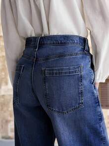 Jeans elásticos casuales versátiles lavados para mujer de talla grande, versátiles para todas las estaciones primavera otoño - Azul lavado oscuro - Ver 5