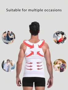2pcs Rompi Kompresi Pria Bernapas - Campuran Spandex & Nylon Slim Fit - Desain Pembentuk Pinggang Olahraga & Penopang Punggung Putih Musim Gugur - Putih - View 3