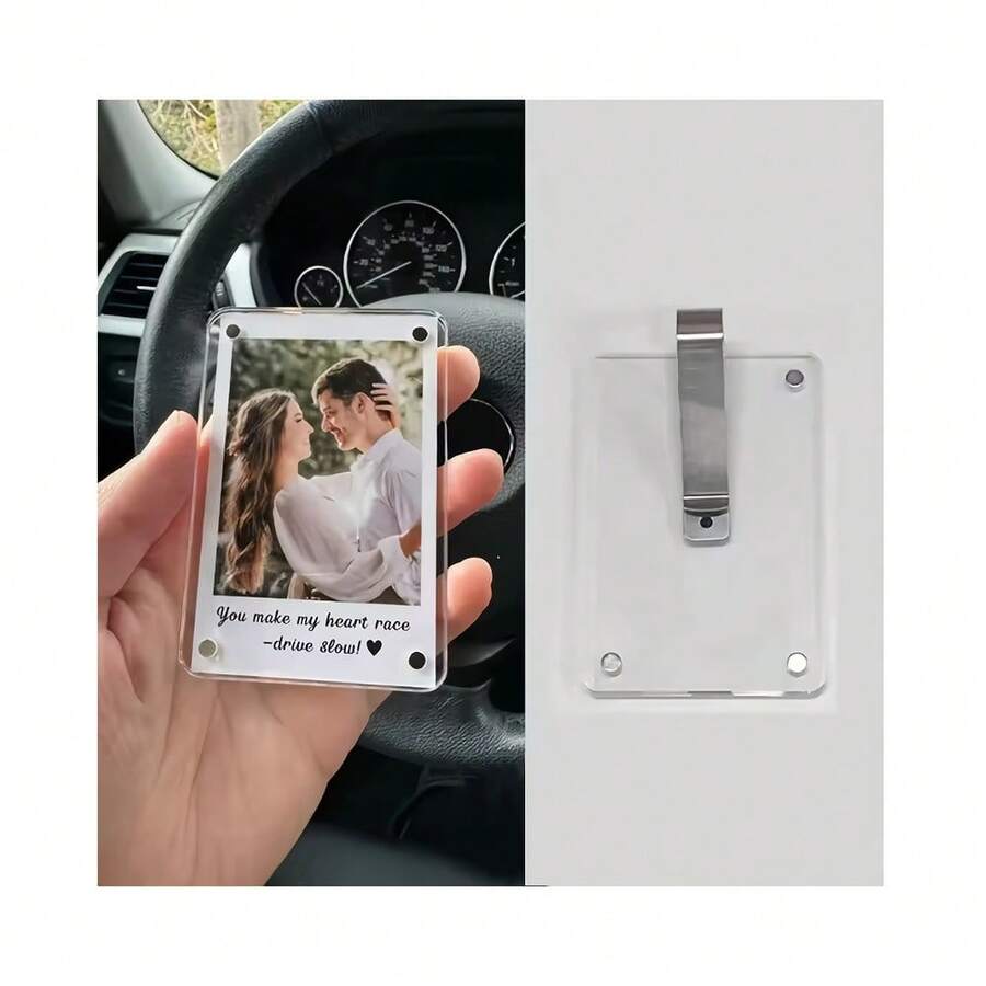 1/2pcs Acrylic Magnetic Car Frame, Double-Sided Fridge Magnet Frame | For Fujifilm Mini Transparent Photo Frame, Self-Adhesive Hook Included - Transparent - View 1