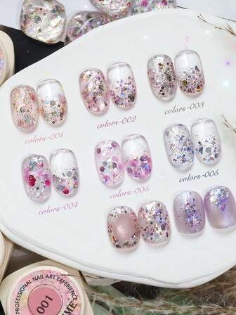 6 Cores 5g Esmalte de Unha em Gel Holográfico - Lantejoulas e Flocos Mistos Grandes, Verniz Removível com UV LED, Rosa Cintilante, Roxo, Prata Gradiente para Manicure DIY e Design de Unhas