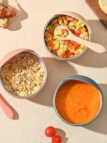 1个婴儿硅胶碗，带不锈钢内胆，儿童喂食防摔训练碗，带吸盘 - 彩色 - 查看 4