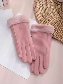 1pair Women's Fall And Winter Warm Gloves - Responsive Touchscreen Function, Thickened Cushioned Windproof, Adorable Style For Students, Suitable For Riding & Daily Usage - Hồng - Xem 5