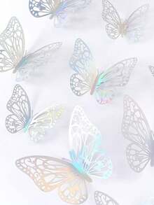 Set de 12 pegatinas de pared de mariposas 3D huecas, decoración de pasteles, decoración de bodas, decoración del hogar para sala de estar, regalo de cumpleaños y graduación, decoración de pared para el hogar, baño, dormitorio, suministros de decoración del hogar - Blanco mágico - Ver 3