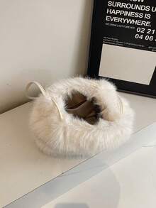 Nuova borsa a mano in pelliccia per autunno/inverno, borsa a tracolla di alta qualità e morbida, versatile - Bianco - Visualizzare 7