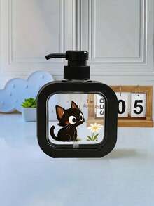 1pc Cute Black Cat And Floral Pattern Soap Dispenser Bottle - Reusable Press-Type Dispenser Bottle, Suitable For Dish Soap, Hand Soap, Lotion, Etc., Compact For Kitchen And Bathroom, Ideal Gift For Cat Lovers And Spring Decor - Made Of Plastic Material, Fun Design, Convenient Press-Type Use - Multicolor - View 6