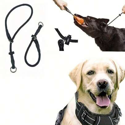 1pc Black Pet P-Shaped Explosion-Proof Safety Leash, Suitable For Medium & Large Dogs, Dog Walking & Training Accessories