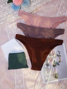 5pcs/Pack Plus Size Women's Sexy Panties, Basic Solid Color Comfortable Knitted Low Waist Soft Thong, Suitable For All Seasons And Daily Wear - Multicolor - View 5