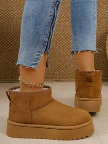 Fashion Boots, Stylish Women's Boots, New Winter Short Boots, Thick Sole Boots, Fur Boots, Slip-On Flat Ankle Boots, Snow Boots