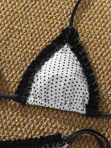 女士复古波点格子比基尼套装，时尚百搭，适合郊游、度假、音乐节、泳池派对、嘉年华及其他夏季海滩活动。 - 黑與白 - 查看 10