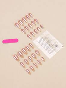 30 Pieces Press On Nails Almond/Electroplating Gradient Nail Plates Enhance Your Elegant/Comes With Jelly Glue And Rubbing Strips Suitable For Aggregation, Reusable For Daily Use Nail Supplies - Multicolor - View 2