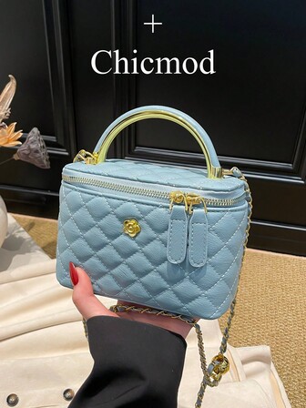 1pc Black Casual Versatile Handheld Small Square Bag, Fashionable Embroidered Checkered Fabric, Suitable For Office, Phone, Lipstick, Coin Storage, Shopping, Wallet, Young Women, College Students, Newlyweds, White-Collar. Ideal For Office, University, Work, Business, Commuting, Outdoor Activities, Travel And Excursions