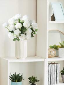 1pc White Peony Artificial Flower, Suitable For Home Decor, Room Decor, Gift, Vase Decor, Center Piece, Dining Table Decor - White - View 5