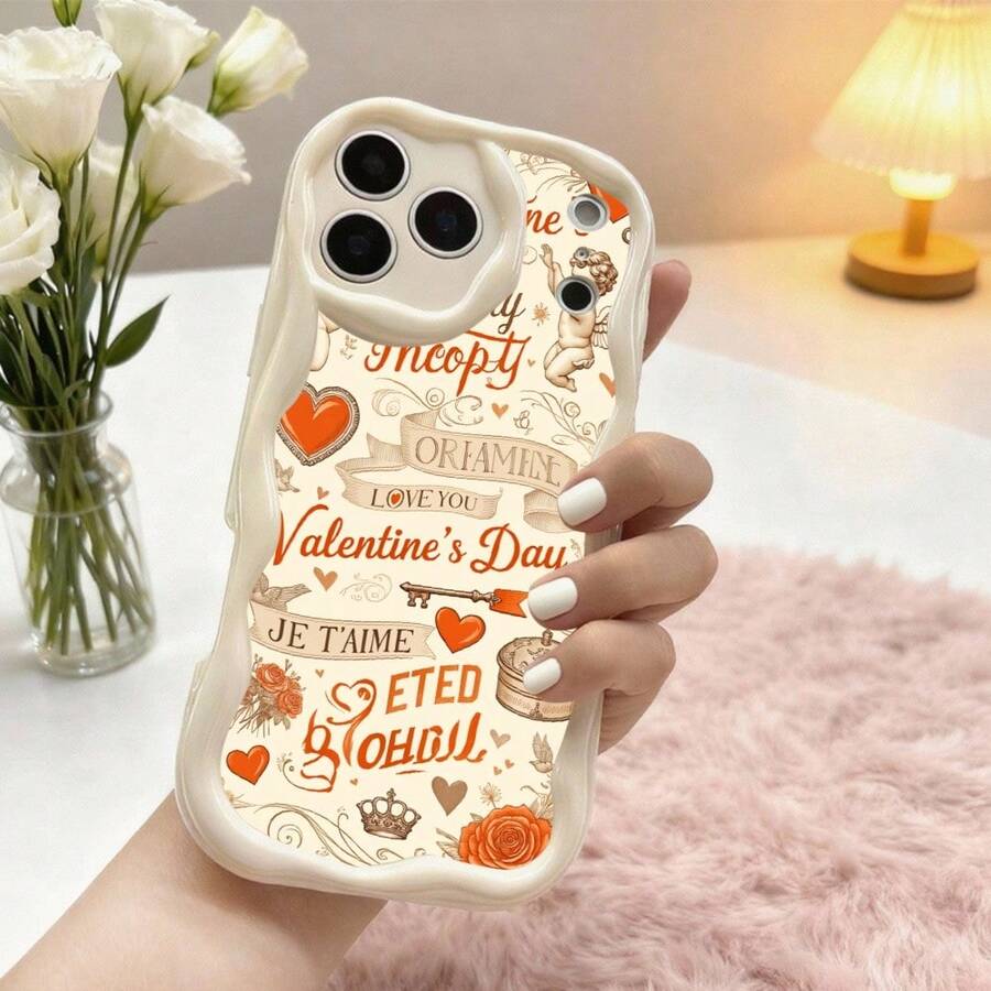 1PC Phone Case ,  Valentine's Day Love Hearts Romance , Stylish Phone Case, Phone Decoration, All-around Lens Protection, Creative Small Gift, Funny Gift for Boys and Girls - ホワイト - チェックする 1