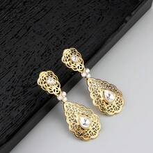 1 Pair Elegant Arabic Style Women's Teardrop Earrings, Moroccan Algerian Traditional Festival Party Jewelry - Hollow Earrings - View 6
