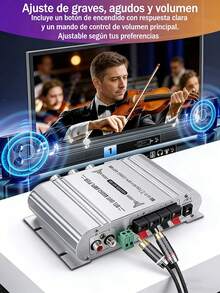 Mini Amplificador Digital 2.1 Canales con Subwoofer Potente de Graves,HiFi Estéreo de Alta Fidelidad para Altavoces Pasivos, PC, TV, Teléfono, Coche y Hogar,Amplificador de Audio Compacto para Música y Cine en Casa - Plateado - Ver 4