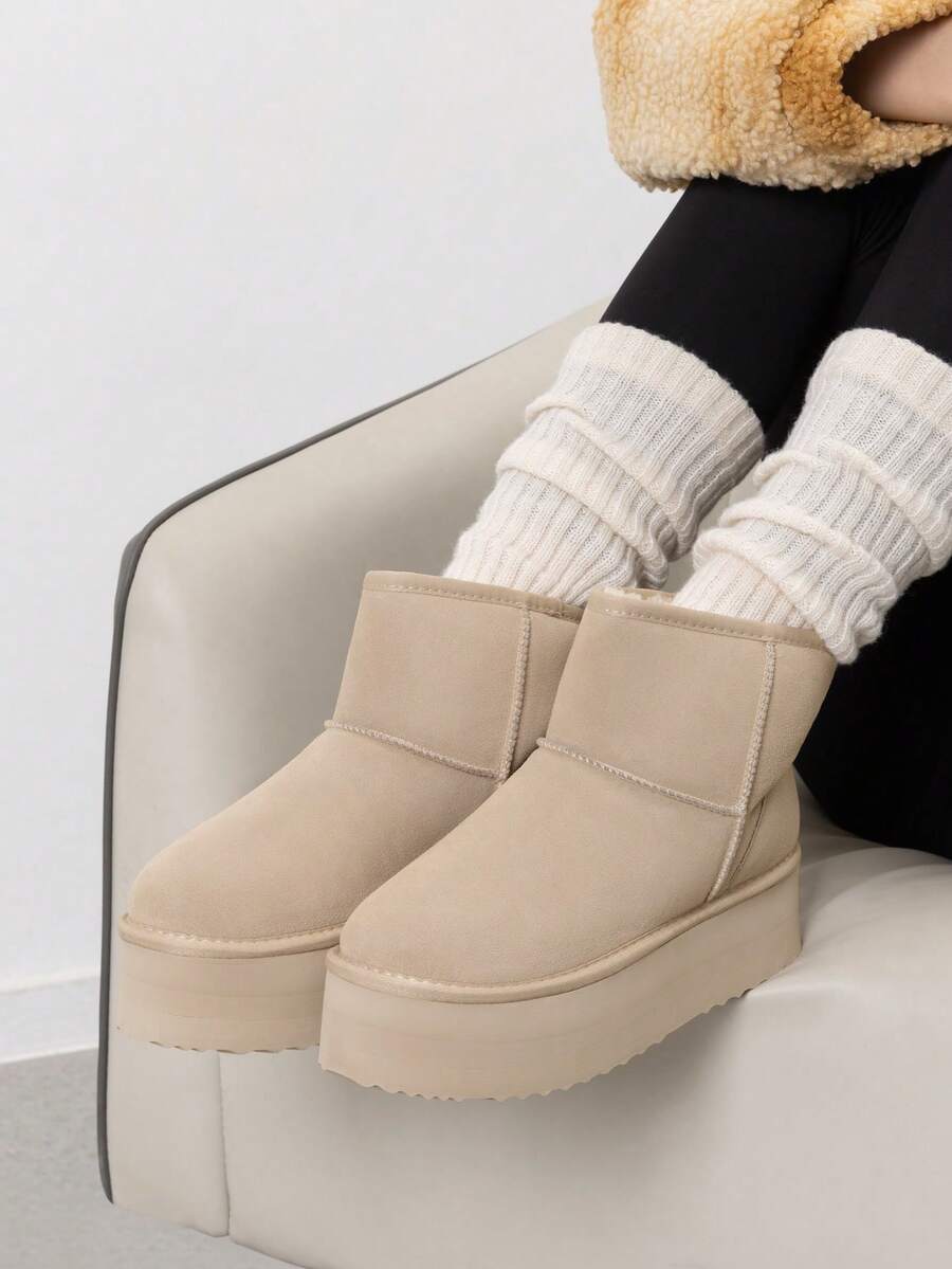 Women's 1.96 Inch Platform Ankle Winte Snow Boots Genuine Suede Classic – Faux Fur Lining Water-Resistant With DIY Bows,, Memory Foam Insole, And Anti-Slip Outsole Christmas Holiday Festive Apricot Boots - 卡其色 - 查看 1