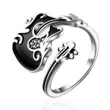 Anel feminino em prata de lei 925 com zircônia cúbica em formato de guitarra, estilo vintage, personalizado para uso diário, festas, presente para familiares e amigos, feriados e aniversários. Acompanha caixa para presente. - Prata antiga - Ver 8