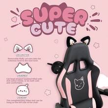 Dowinx Gaming Chair Cute With Cat Ears And Massage Lumbar Support Ergonomic Computer Chair For Girl With Footrest And Headrest Comfortable Reclining Game Chair 290lbs For Adult Teen Black - Black - View 4