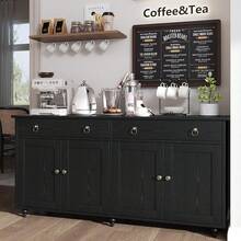 4 EVER WINNER Buffet Cabinet With Storage, 55'' Large Farmhouse Storage Cabinet With 2 Drawers And 4 Doors, Coffee Bar Cabinet With Adjustable Shelves For Kitchen, Dining Room, White - màu đen - Xem 9
