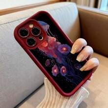 Cubierta de teléfono con diseño de medusa y flores coloridas en tonos oscuros para iPhone 14 Pro Max protector elegante y resistente ideal para uso diario y viajes - Blanco - Ver 6