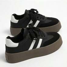 Women's Black Casual Sneakers, Lightweight & Versatile, Outdoor Training Shoes, Fashion Platform Comfortable Daily Casual Shoes