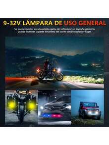 2 Pieces LED Auxiliary Lights With Magnifying Lens And Strobe Function, 6 Modes, Suitable For Motorcycles And Cars. - Black - View 9