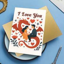 Romantic Valentine's Day Greeting Card, Couple Sitting On Dragon Design, Quality Greeting Card With Envelope (4.72x6.7in), Gift For Wife/Husband/Boyfriend/Girlfriend - Multicolor - View 6