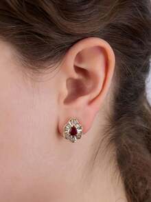 一对欧美风格红宝石水滴耳环，铜质，防过敏，不褪色，女士派对宴会首饰，适合作为礼物送给爱人或母亲。 - 金色-紅寶石 - 查看 2