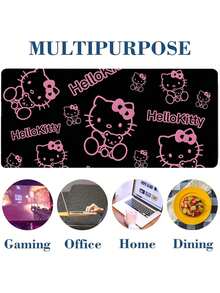 Sanrio Tapete de mesa grande e fofo com desenho animado da Hello Kitty, antiderrapante, impermeável e fácil de limpar. Almofada expansível preta com laço rosa kawaii, ideal para decoração de casa, cozinha, quarto e mesa de escritório.