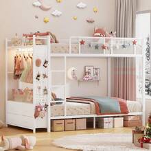 Metal Bunk Bed Twin Over Twin With Hall Tree And 4 Storage Drawers, Modern Bunk Bed With Safety Guardrail & Ladders - View 9