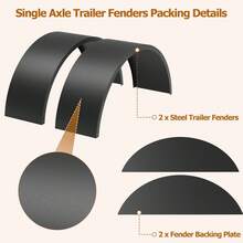 Paquete de 2 guardabarros de remolque de un solo eje con respaldos de guardabarros, se adapta a ruedas de 14 a 16 pulgadas, 32 x 9 x 15 pulgadas, reemplazo para guardabarros de remolque de coche - Negro - Ver 6