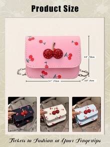 Fresh Cherry Print Mini Small Bag For Women, Foreign New Summer Cute Sweet Mini Lipstick Bag, Chain Crossbody Headphone Bag, PU Korean Fashion Version Of Small Square Bag, Fashion Chain Mini Coin Shoulder Crossbody Bag, Personalized Stylish Aesthetic Small Square Bag, Suitable For Daily Use, Travel Essentials, School Supplies, Travel Accessories - 彩色 - 查看 5