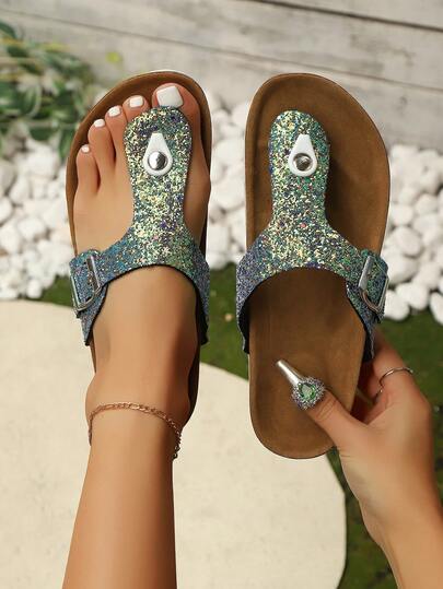 女士圆头搭扣休闲平底鞋，简约优雅设计，方便穿脱，舒适百搭，适合日常、工作、聚会、海滩等场合。