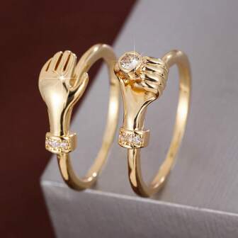 2 st kreativa sammanlänkade händer design kubisk zirkonia inlagda moderingar för kvinnor