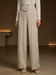 女士新款时尚优雅编织领长裤，配金属纽扣，适合毕业典礼、商务休闲和购物等场合。