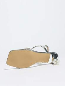 Giày cao gót nữ, giày bít mũi thời trang dự tiệc ngoài trời, quai ngang mắt cá chân bằng nhựa PVC trong suốt đính đá pha lê, khóa cài điều chỉnh được, sandal trang trọng thanh lịch cho mùa xuân/hè. - Bạc - Xem 7