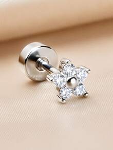 1 pieza Pendientes de botón con flor de circonita chapados en oro de 18K de 20G, material de acero inoxidable, adecuado para múltiples perforaciones de oreja, delicado y preciso, adecuado para mujeres y niñas, para uso diario - Un par de pendientes redondos de circonita con forma de flor - Ver 13