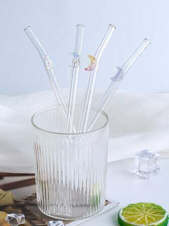 1/2PCS Shimmering Moon Glass Straw,Luminous Bent Reusable Straw For Coffee, Boba Tea & Iced Drinks. Creates Celestial Atmosphere For Evening Parties And Ramadan Celebrations. Perfect Gift For Starry Night Enthusiasts.