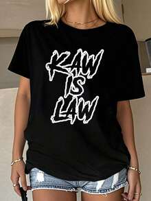 Kaw Is Law Battlehawks St Louis Football Tailgate T-Shirt Graphic Tees Women Summer Tops Round Neck T Shirt 100Cotton Wo - 黑色 - 查看 1