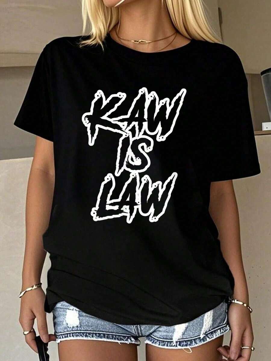 Kaw Is Law Battlehawks St Louis Football Tailgate T-Shirt Graphic Tees Women Summer Tops Round Neck T Shirt 100Cotton Wo - 黑色 - 查看 1