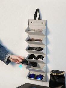 1pc Eyeglasses Storage Box, 2/3/4/5/6 Slots Black Foldable Travel Eyewear Case, Multi-Purpose Glasses Organizer Box, Hanging Eyeglass Rack, Can Be Hung In Living Room, Bedroom For Easy Access & Tidy Storage - Black - View 3