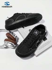 HOBIBEAR Fashionable Wide Toe Sports Shoes, Training Shoes, Fitness Shoes, Unisex Casual Athletic Sneakers, Black Flat Shoes - Black - View 3